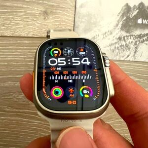 Apple Ultra Watch with Ocean Band in White Grey